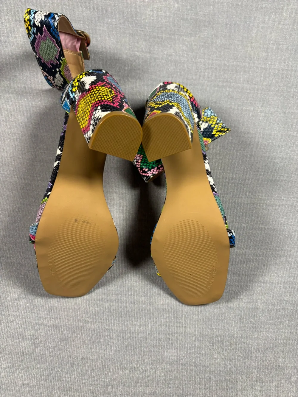 Multi-Color Snake-Print Ankle Strap Heels